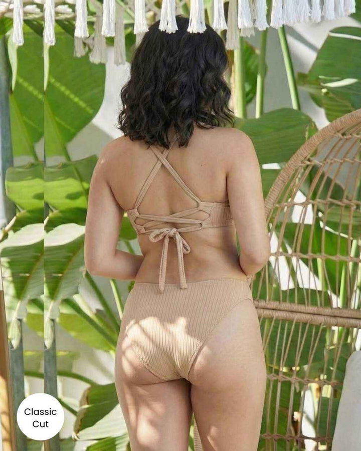 Rib Texture Sporty Scoop Bikini Bottom and Brazilian Cut