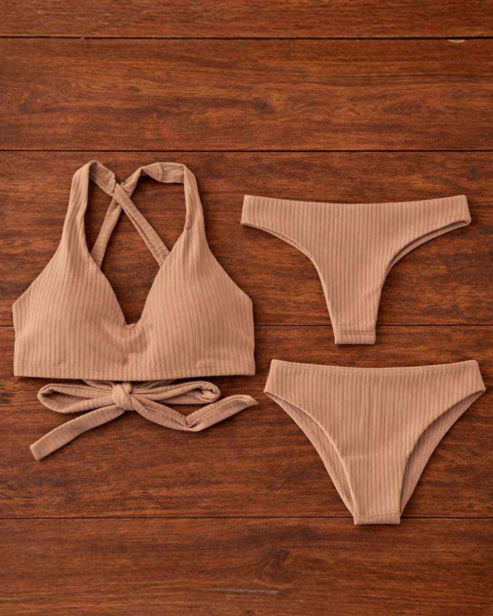 Envy Push Up® Bust Enhancing Rib Texture Sporty Crisscross Halter Bikini Top