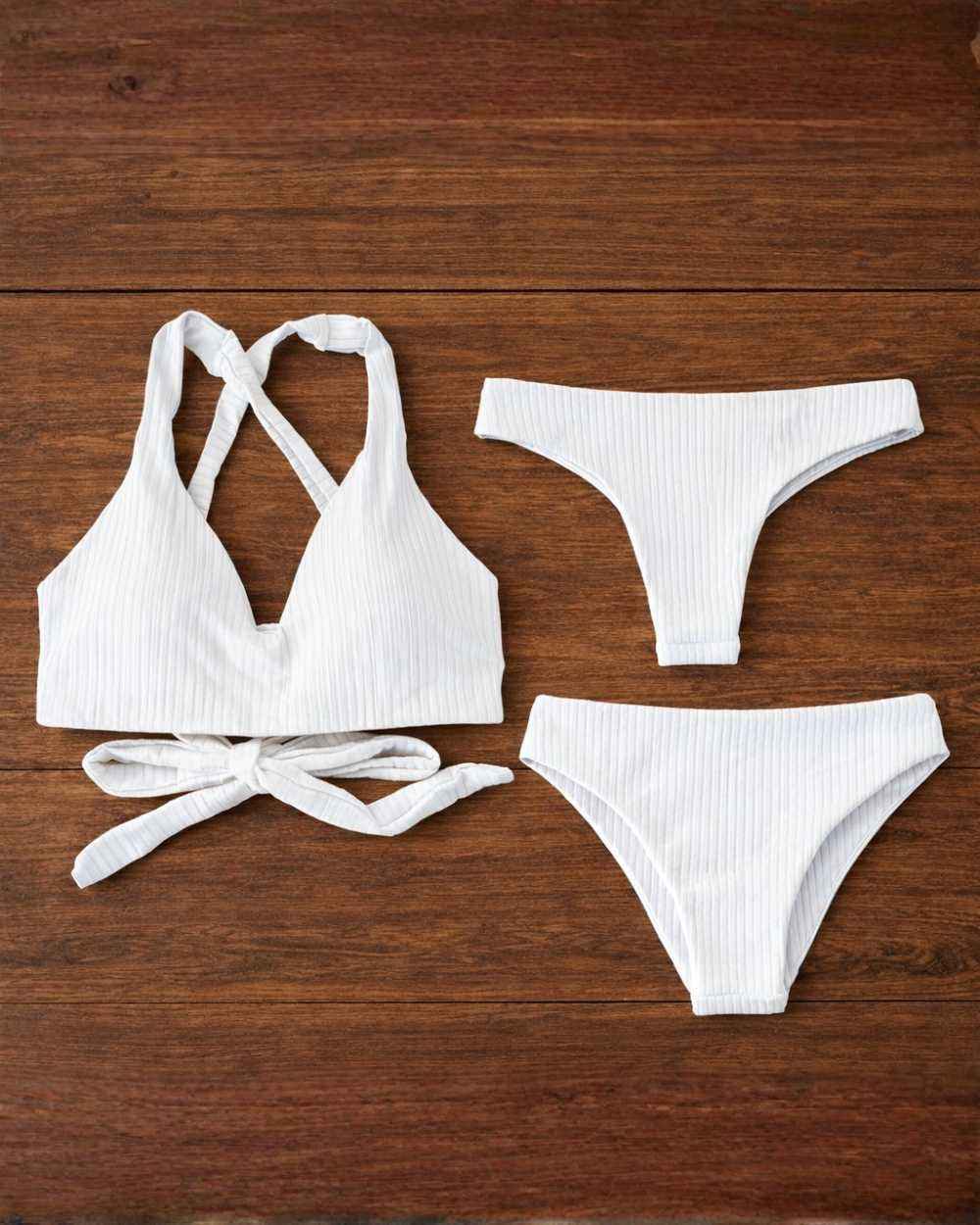 Rib Texture Sporty Scoop Bikini Bottom and Brazilian Cut